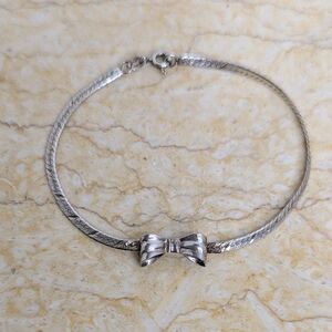 Vintage Sterling Herringbone Dainty Silver Feminine Italian Bow Bracelet